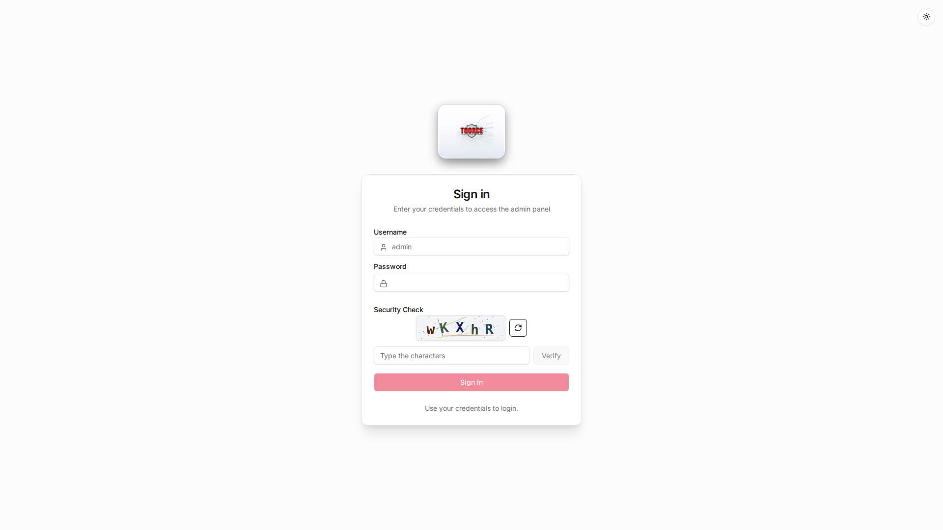 Login screen