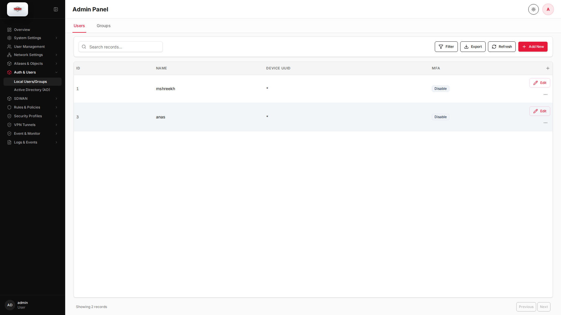 List view