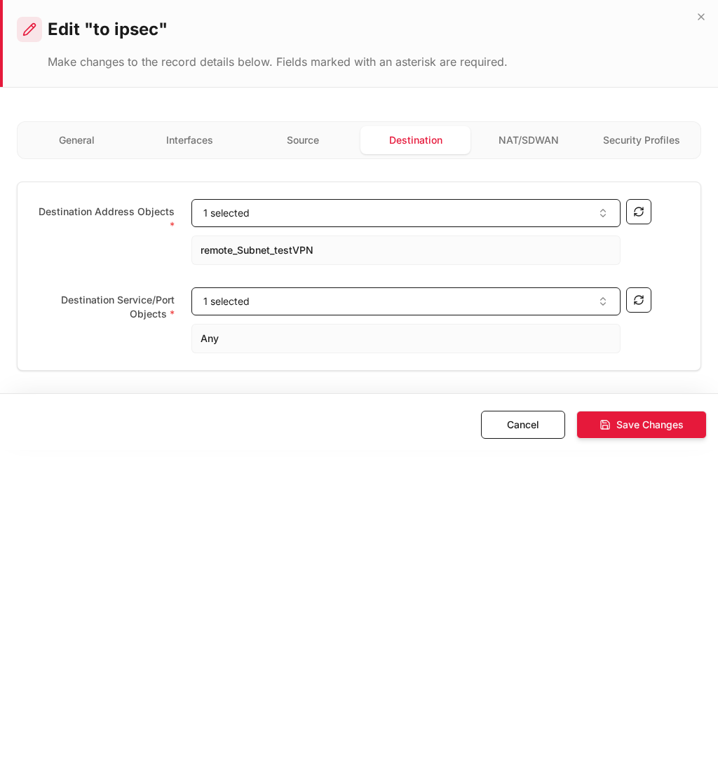 Destination = Phase 2 remote subnet (identical CIDR)