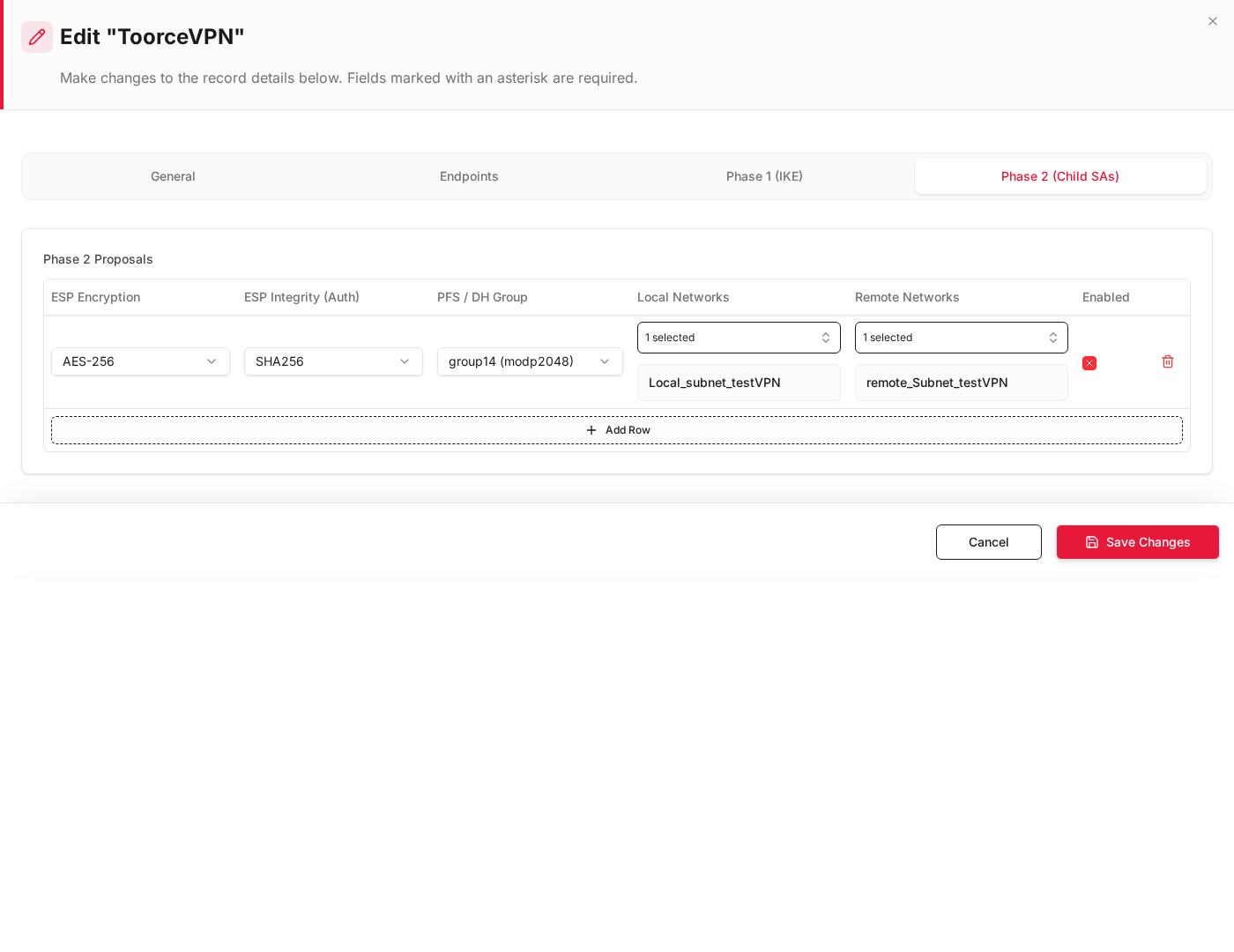 Phase 2 — Local and Remote network selectors