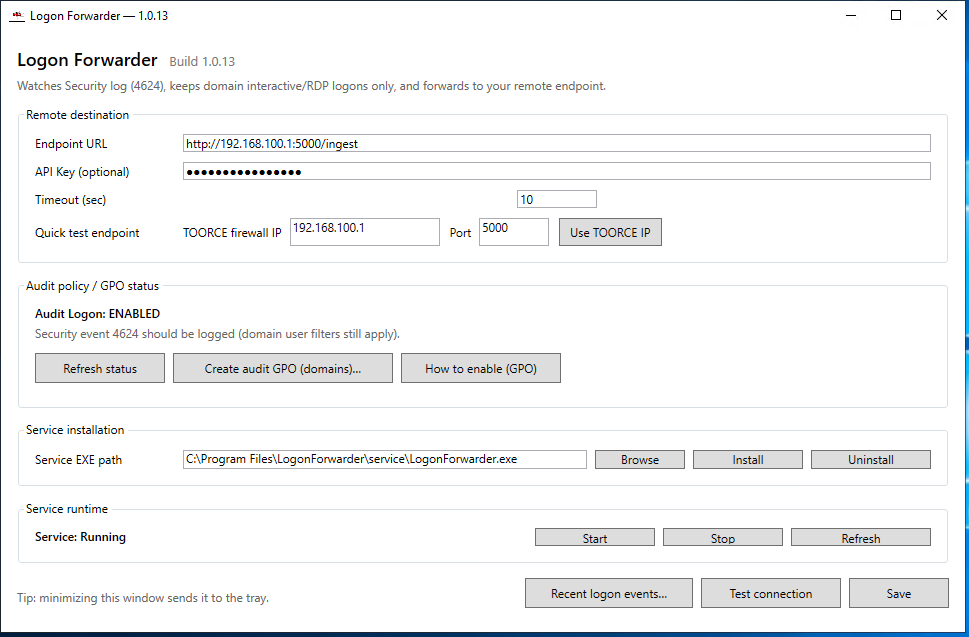 Logon Forwarder Admin UI