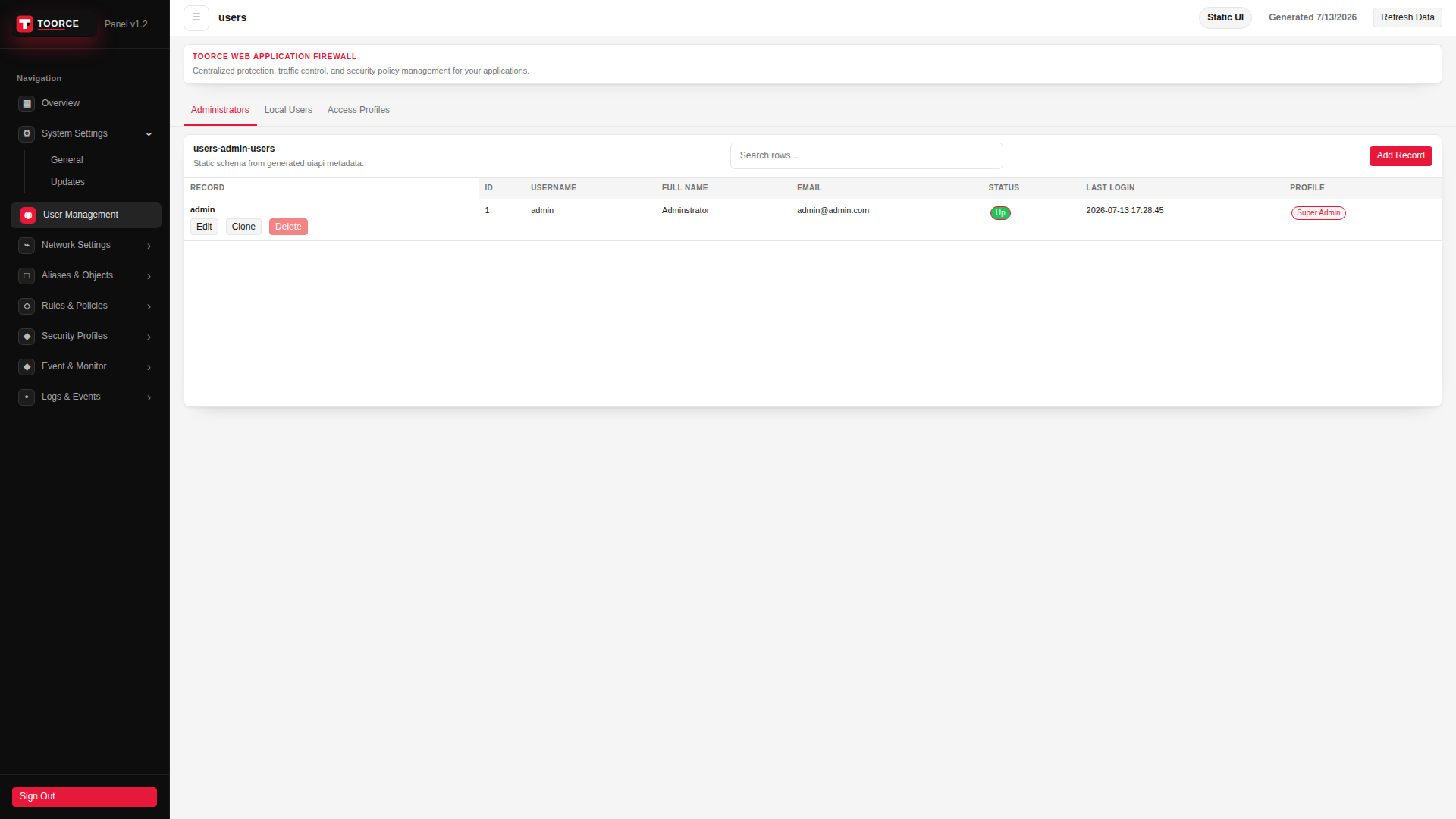User Management screenshot
