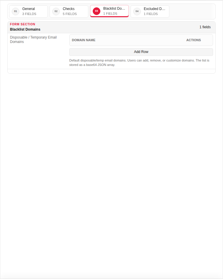 Add — Blacklist Domains (empty)